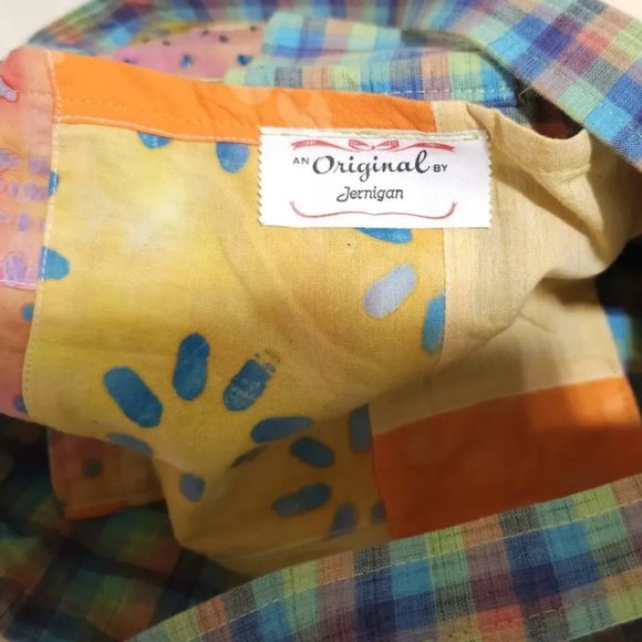 Original by Jernigan Orange Green Blue Plaid Beaded Large Hobo Shoulder Bag Tote - Picture 11 of 13